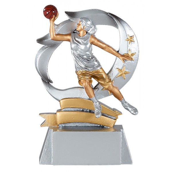 Troph e Basket Femme R sine Argent e et Dor e Etoiles FS 61402